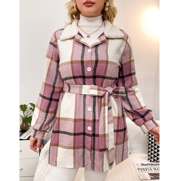 Jackets & Blazers - 💗 BLUSH MULTI PLAID COLLAR LONG SLEEVE BELTED JACKET!